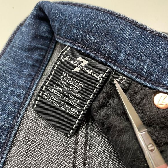 7FAM The Ankle Super Skinny Jean Two Tone Mid-Rise Blue Black 27 NWT - Picture 8 of 8